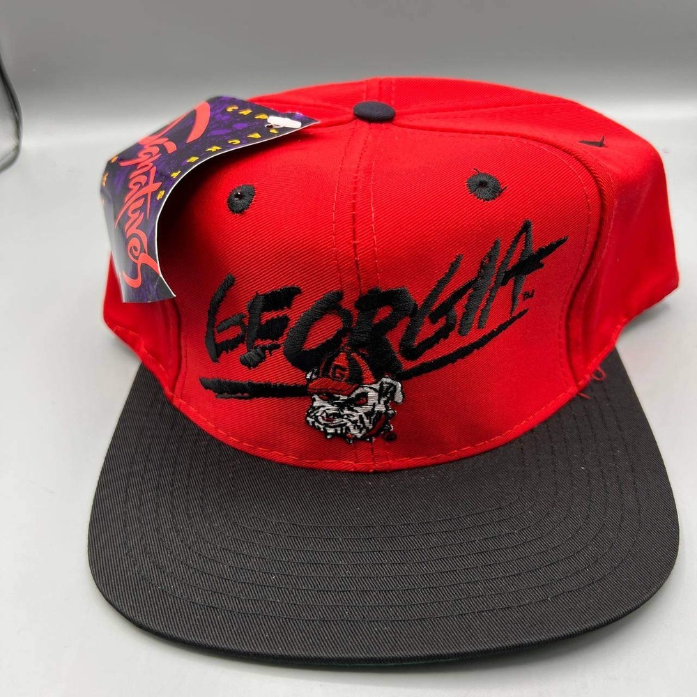 Vintage Georgia Bulldogs Hat Men Red‎ Black Signatures Snap Back Cap New